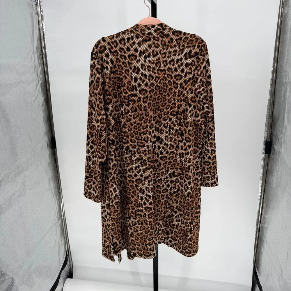 Susan Graver Leopard Print Open Front Long Cardigan Black Tank Top Set 1X - Picture 4 of 6